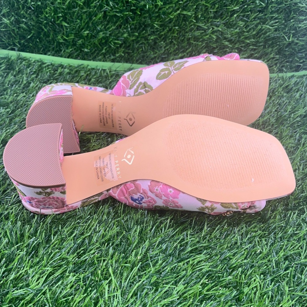 Katy Perry Pink Floral Square Toe Heeled Mules Women's Size 7M Brunch Wedding - Picture 7 of 13